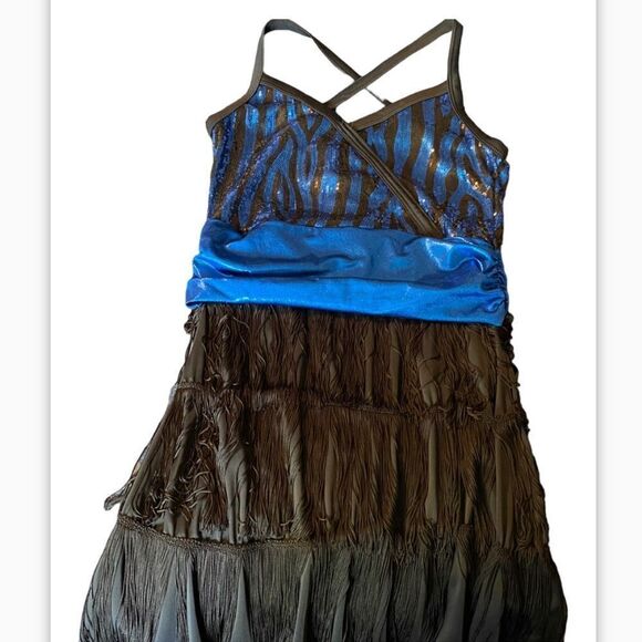 Weissman Dance costume black fringe sequin blue 5361 Adult XLA (altered) - Picture 1 of 13